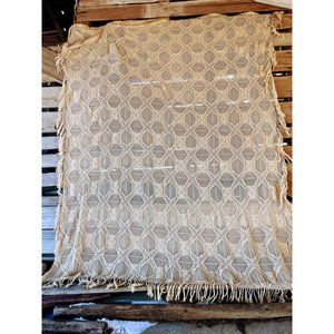 Antique/Vintage Cotton crochet Thread Bedspread with Fringe 108x82"